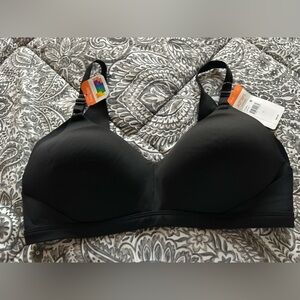 Warners Wireless Lift Black Bra Large NWT Light Support Smoothing Panels Comfort